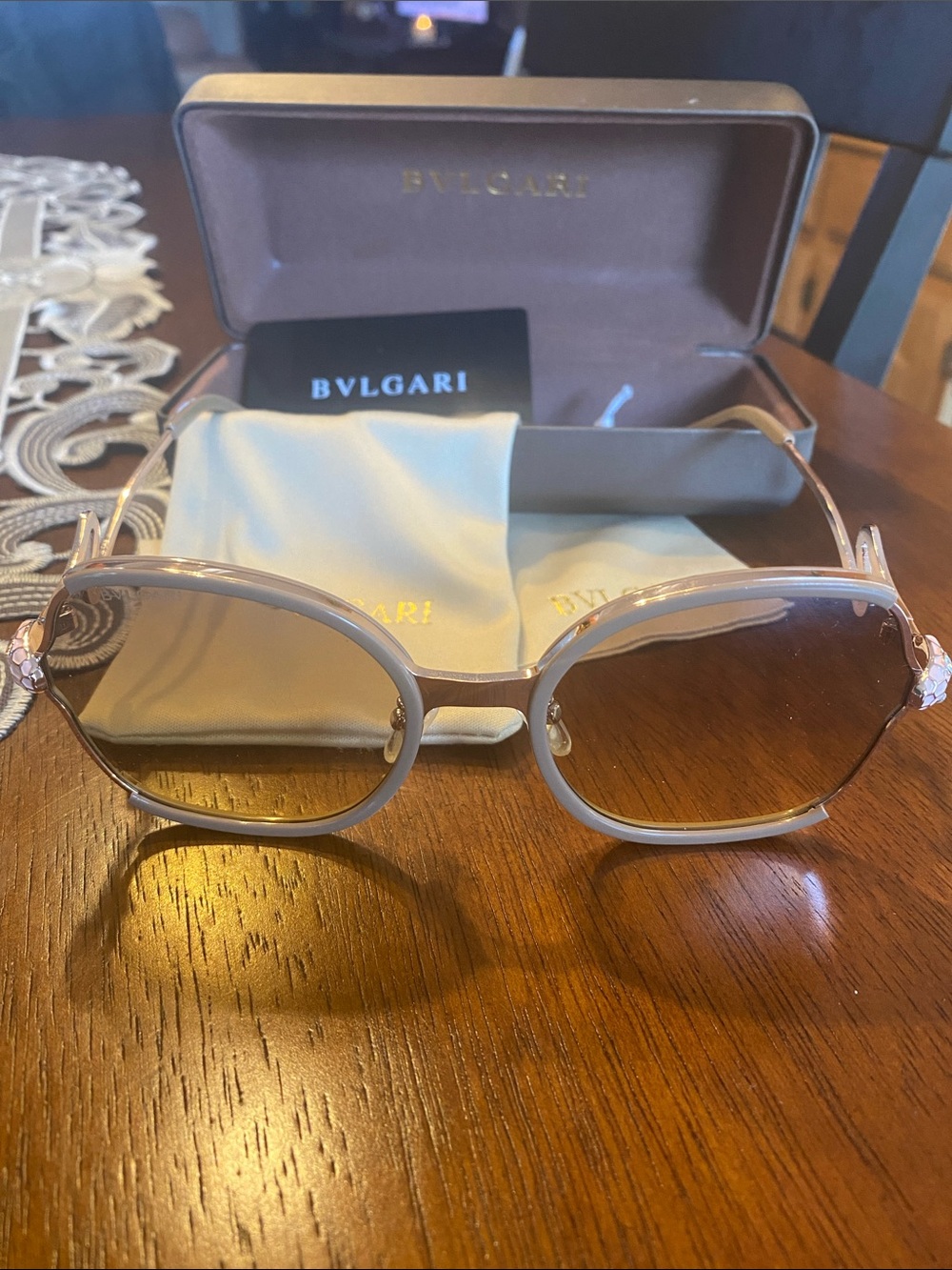 Not Auth Bulgari Women's Beige Frame Sunglasses with Brown Gradient Lenses